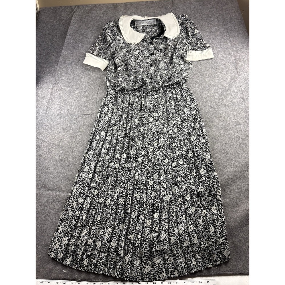 VTG Liz Roberts Women's S/M? Floral Peter Pan Collar Pleated Maxi Dress Cottage